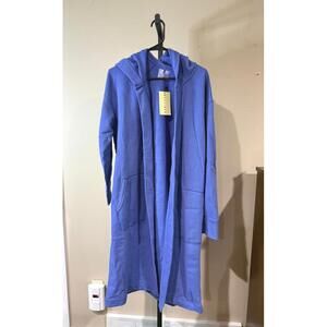 NWT Recliner s/m Blue Hooded Long Open-Front Sweater Robe